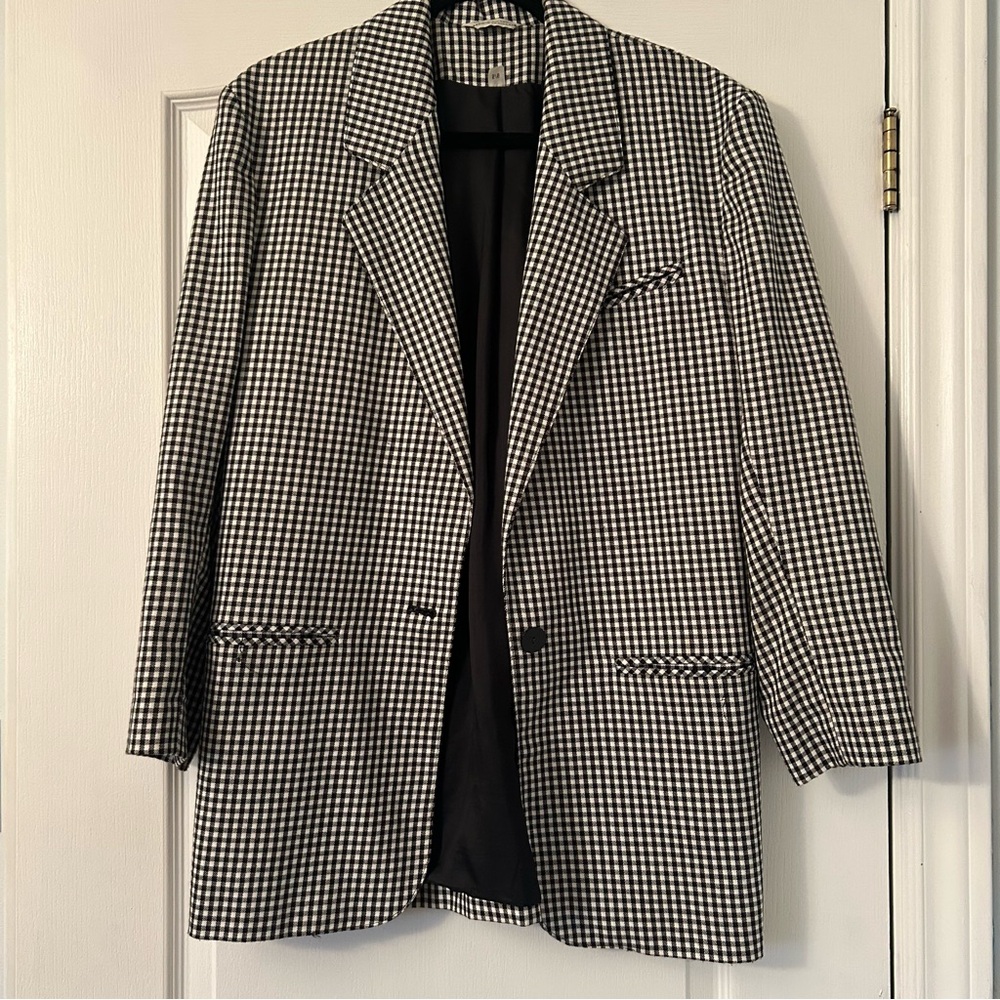 Vintage Black White Gingham Oversized Blazer 5/6